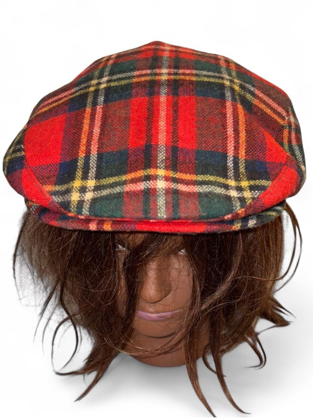 Country gentlemen Classic Red Plaid Wool Flat Cap - Men's Newsboy Hat